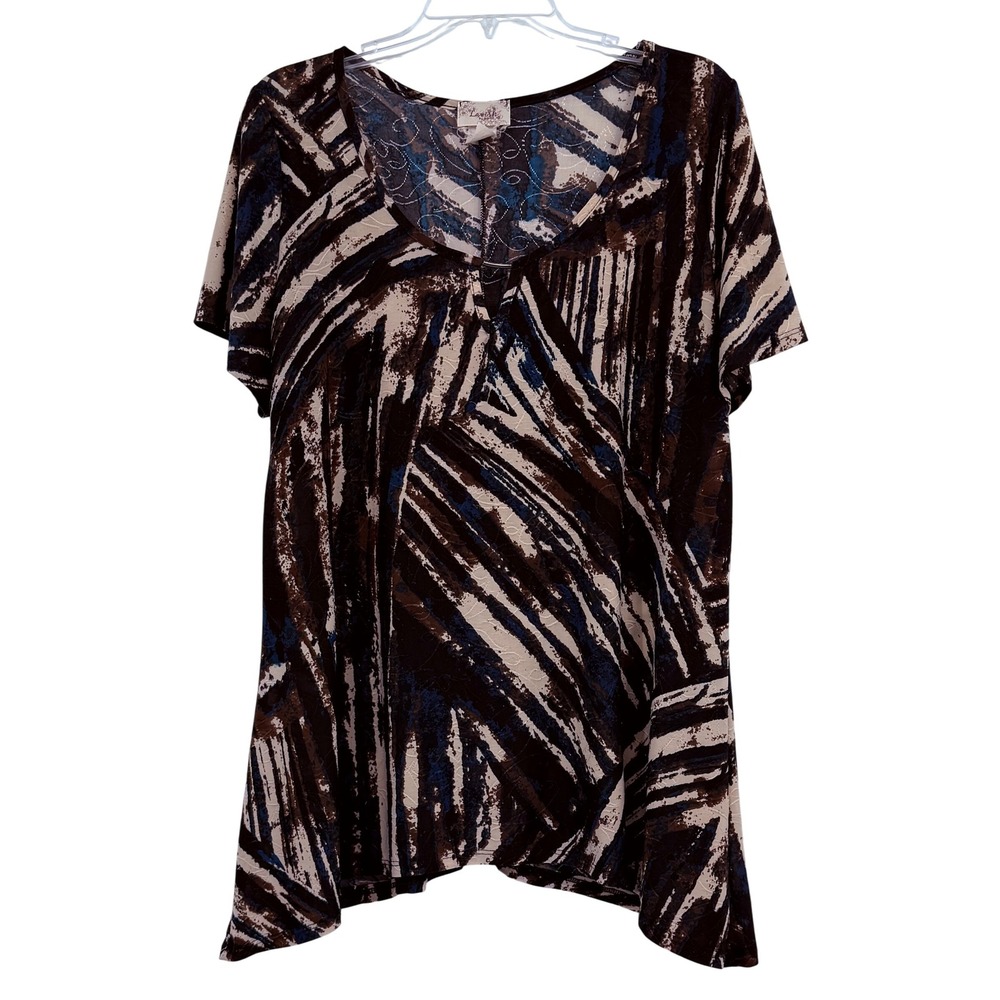 VTG Lavish Plus Womens 2X Asymmetrical Short Sleeve Tunic‎ Artsy Boho Goth Y2K